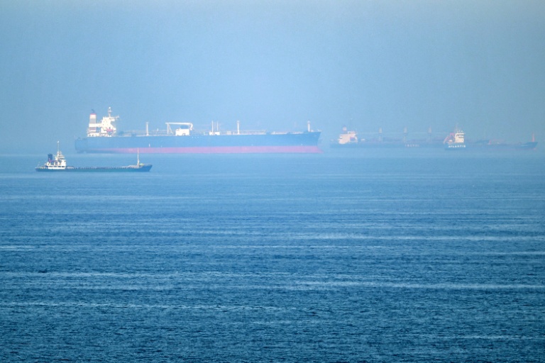 Des cargos au large du terminal à conteneurs du port de Khor Fakkan, le long du golfe d'Oman, le 19 juin 2026 aux Emirats arabes unis