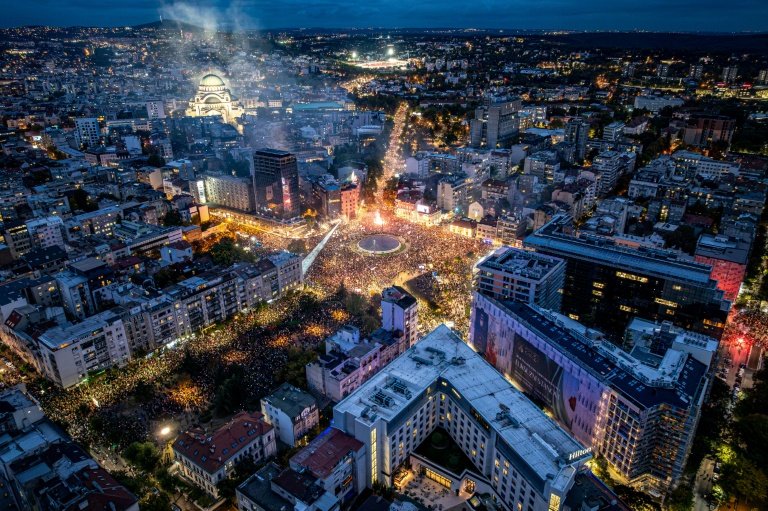 Rassemblement de l'opposition à Belgrade, en Serbie, le 22 octobre 2026