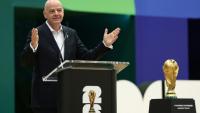 Le président de la Fifa Gianni Infantino en conférence de presse, le 1er juin 2026 à Dallas (Texas)