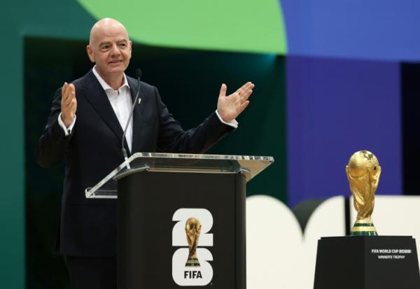 Le président de la Fifa Gianni Infantino en conférence de presse, le 1er juin 2026 à Dallas (Texas)