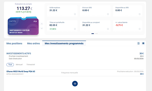 Vue des Investissements programmés dans portefeuille